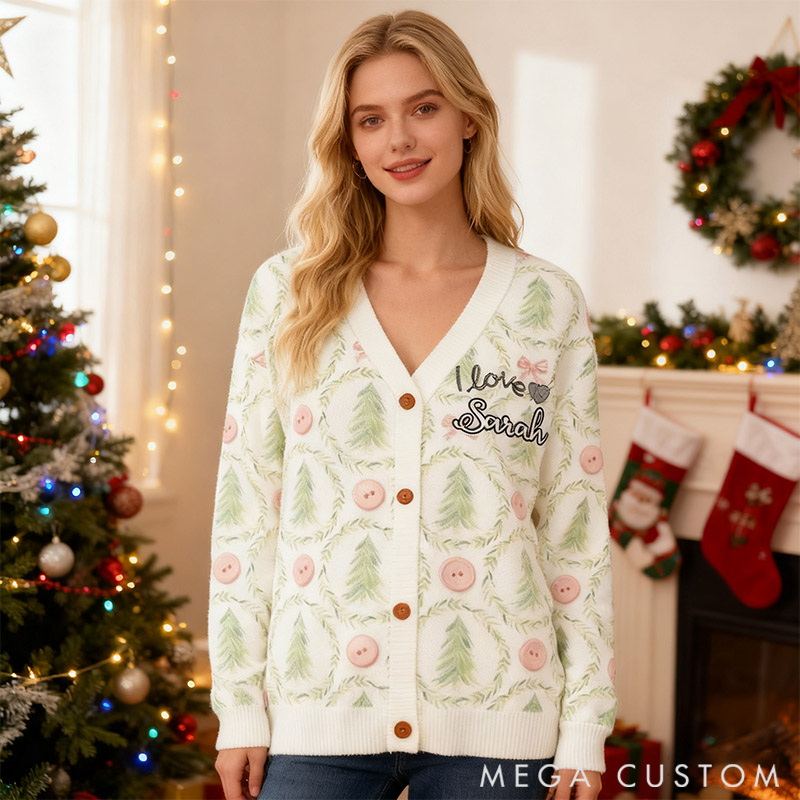 Personalized Custom Knitting Ugly Sweater Cardigan I Love Knitting Button Custom Name Gift for Her