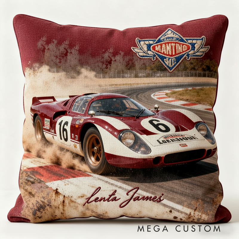 Custom Name Racing Car Pillow Personalized Motorsport Gift for Racers and Racing Lovers