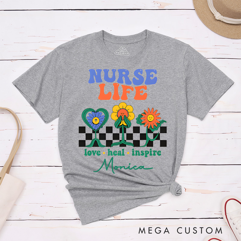 Personalized Nurse T-Shirts Nurse Life Love Heal Inspire Fashion Design T-Shirts