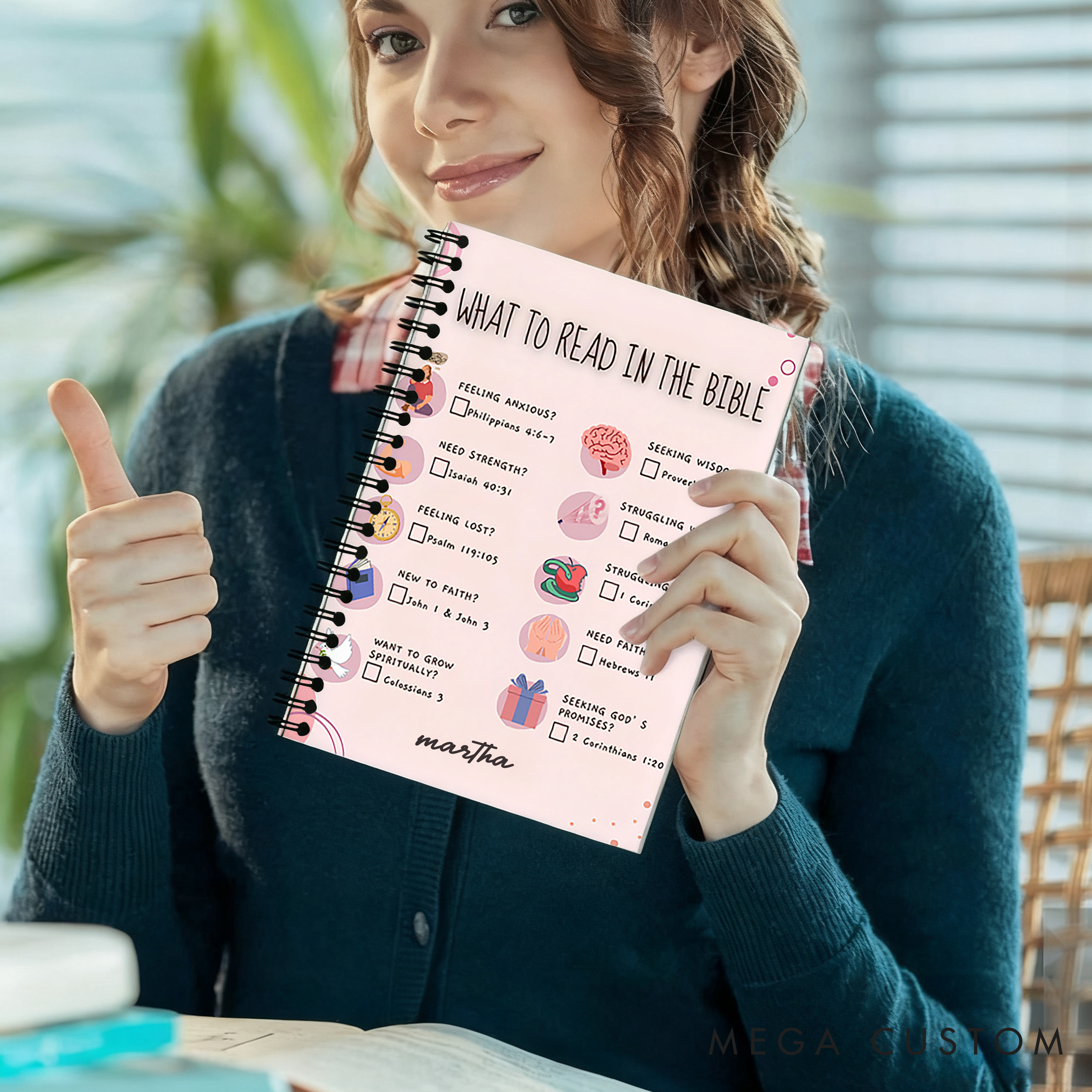 Personalized What to Read in the Bible A5 Spiral Notebook with Name Religious Baptism Gift Mother's Day Gift Birthday Gift for Christian Women