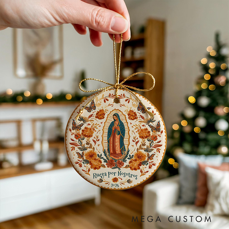 Personalized Our Lady of Guadalupe Ceramic Ornament with Year Religious Gift Christmas Home Decor Catholic Gift