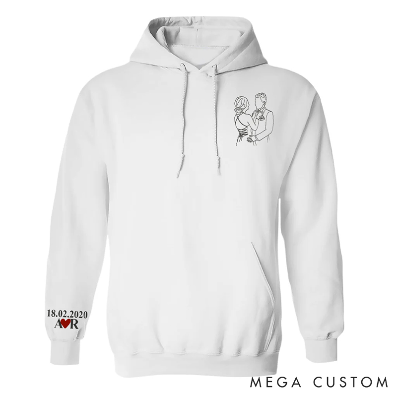 Personalized Custom Photo Line Drawing couple Sweatshirt Custom Initial for Couple Anniversary Valentine's Gift for Wife Holiday Top Cloth for Wife