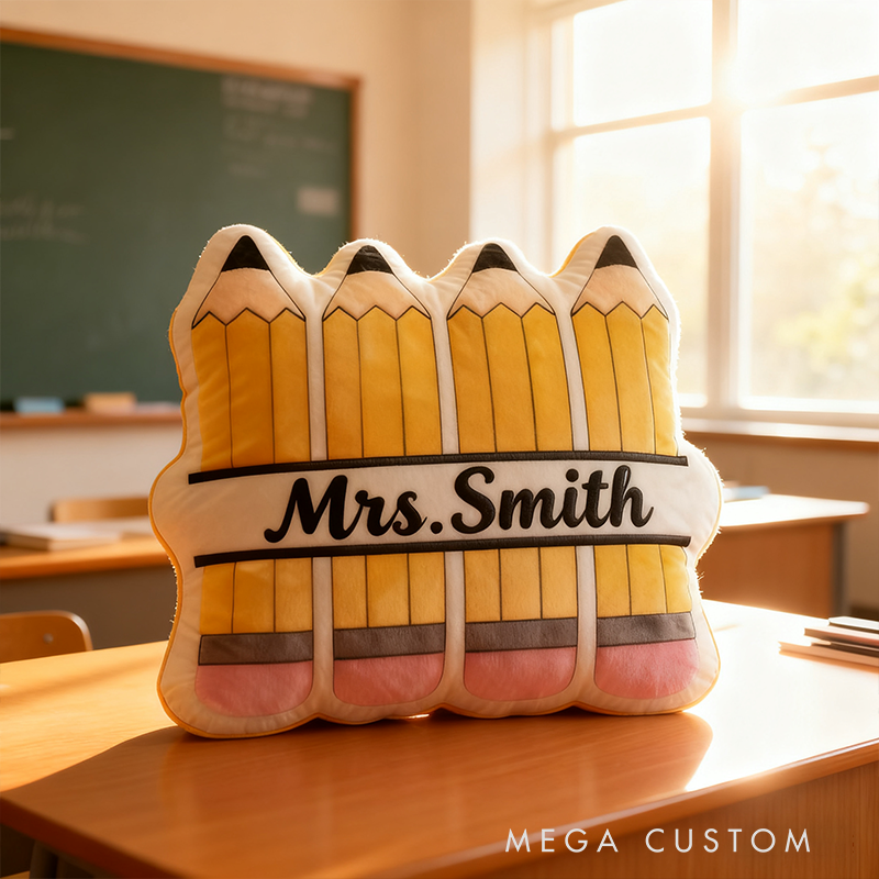 Personalized Pencil Shaped Teacher Pillow Custom Name Cushion Gift for Educators and Teachers