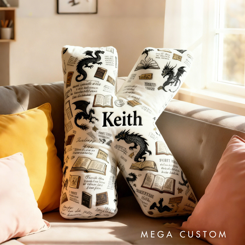 Personalized Fantasy Book Alphabet Throw Pillow Graphic 3D Print Bookish Pillow with Name for Reader Bookworm Book Lover Gifts Birthday Gift