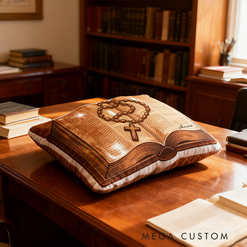 Personalized Bible Book Pillow with Custom Name Home Decor Christian Pillow Religious Gift Faith Pillow