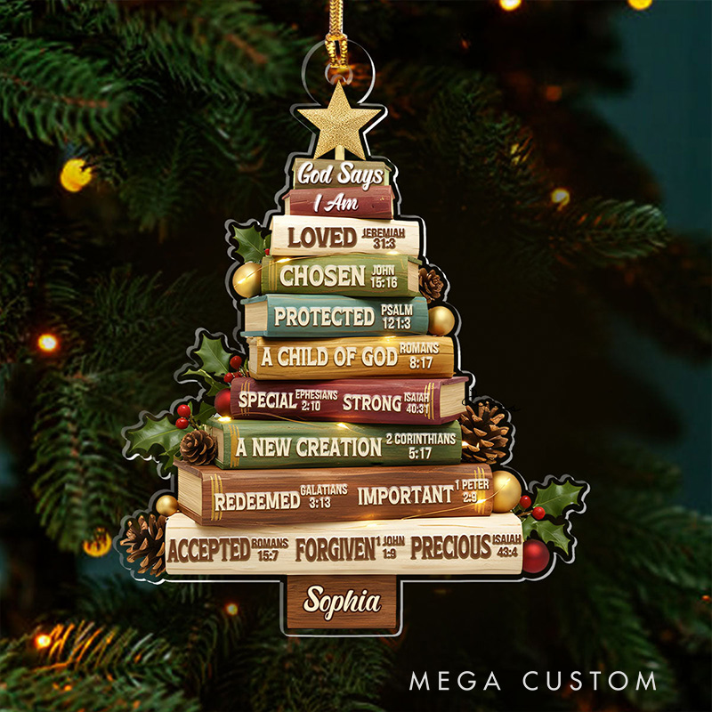 Personalized God Says i am Tree Acrylic Ornament with Name Holiday Tree Decor Christmas Keepsake Religious Christmas Gift for Christians