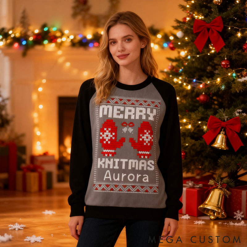 Personalizeds Ugly Sweater Merry Knitmas Gifts For Knitting Lover Custom Name