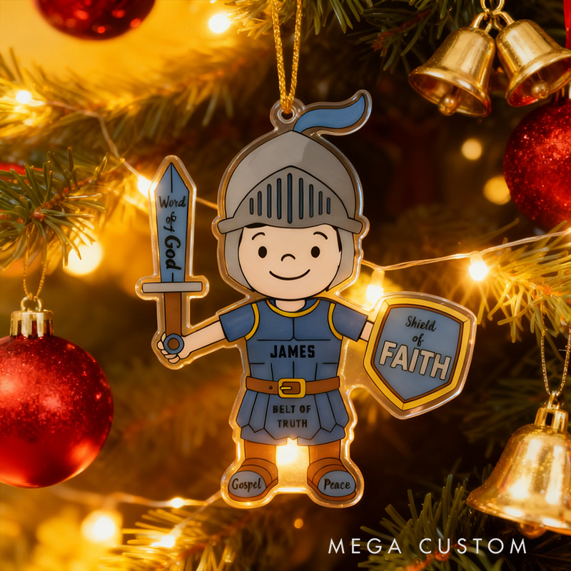 Personalized Armor Of God Acrylic Ornament with Name Holiday Tree Decor Christmas Keepsake Religious Christmas Gift for Boys