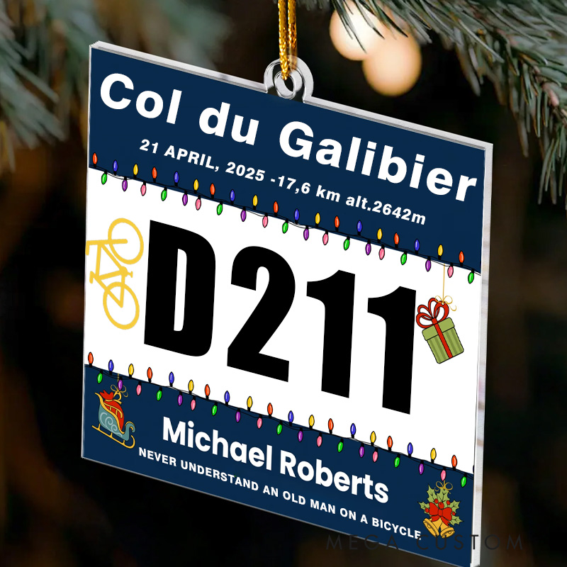 Personalized Cycling Acrylic Ornament Mountain Pass Lovers Race Bib Bicycle lovers Gift Biker Xmas Ornament for Racer Biker Cyclcing Lovers