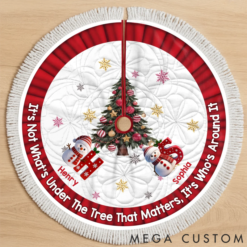 Personalized Custom Snowman Tree Skirt - Personalized Christmas Birthday Gifts For Mom, Dad, Brother, Sister, Kids - Hearts Shine Together This Christmas