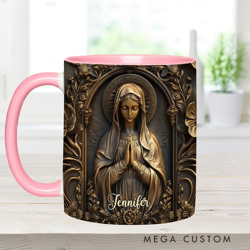 Personalized Vintage Virgin Mary Ceramic Mug with Name Religious Inspirational Gift Catholic Gift for Women