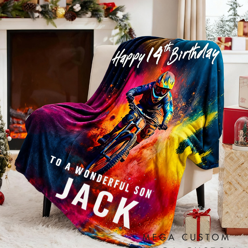 Personalized Mountain Biking Blanket Birthday Custom Mountain Biker Gift Soft Throw Blanket Mountain Bike Decor Bike Racing Birthday Cycling Gifts