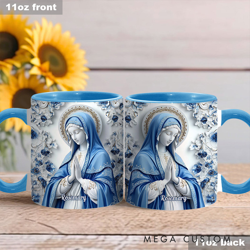 Personalized Believe Virgin Mary Ceramic Mug with Name Religious Inspirational Gift Catholic Gift for Women