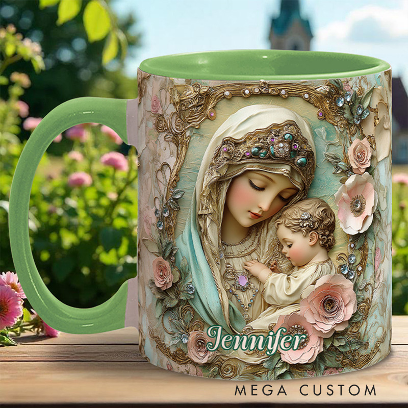 Personalized Virgin Mary Baby Jesus Ceramic Mug with Name Religious Inspirational Gift Catholic Gift for Women