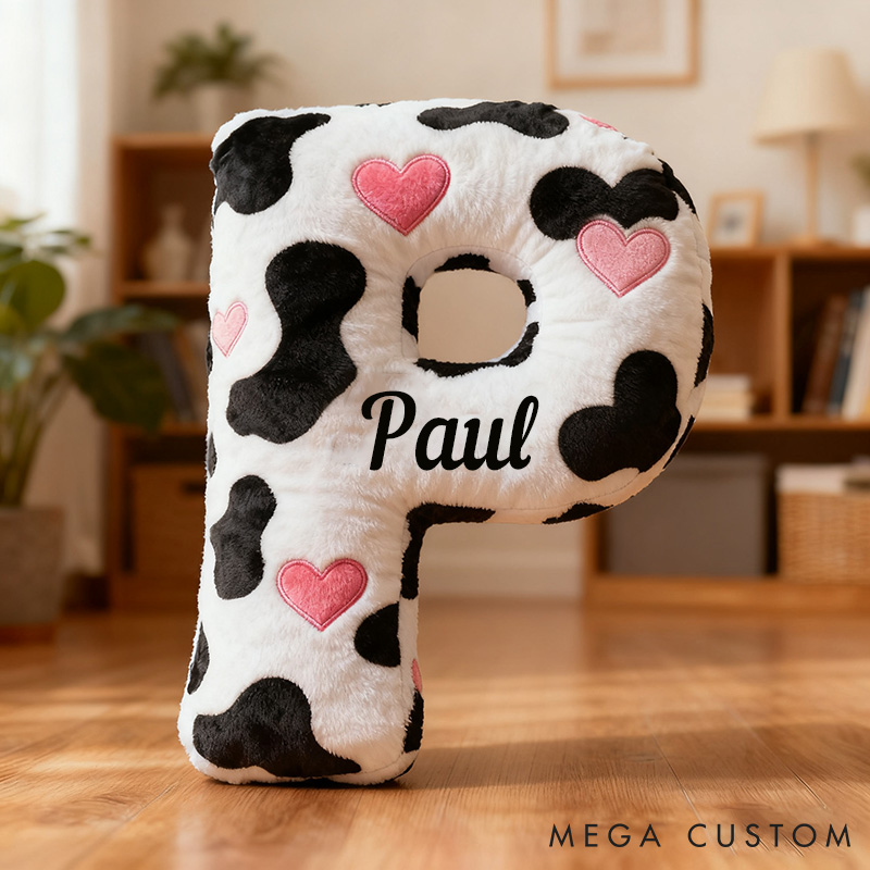 Personalized Cow Print Initial Pillow for Girlfriend Custom Initial Pillow for Her Holiday Decor Pillow