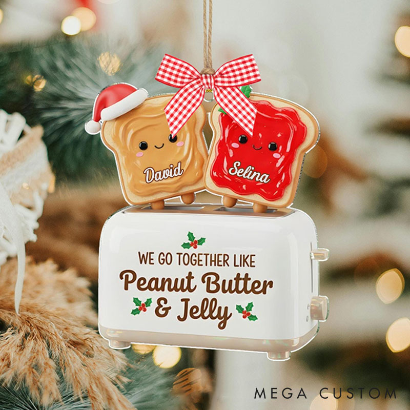 Personalized We Go Together Like Coffee & Donut Ornament Butter Jelly Couple Gifts for Boyfriend Girlfriend Funny Christmas Gift Ideas