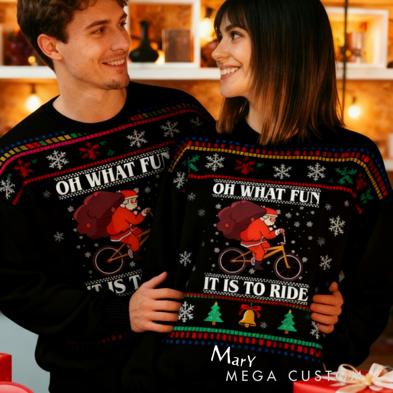 Personalized Ugly Christmas Sweater Cycling Oh What Fun It Is To Ride Jumper Cycling Christmas Bicycle Riding Lovers