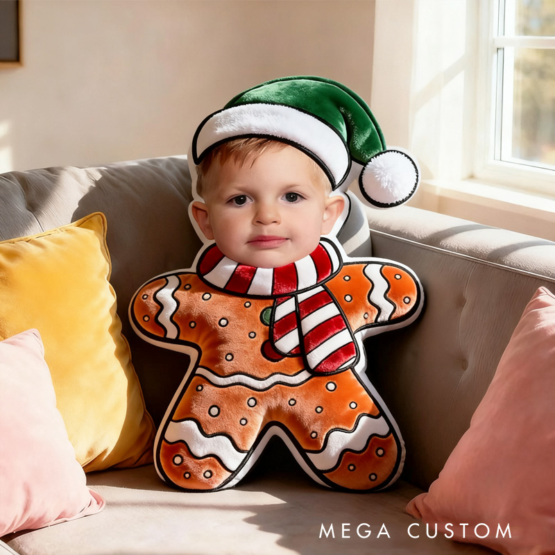 Personalized Gingerbread Photo Throw Pillow Graphic 3D Personalized Holiday Photo Craft and Festive Decor Christmas Pillow for Family 