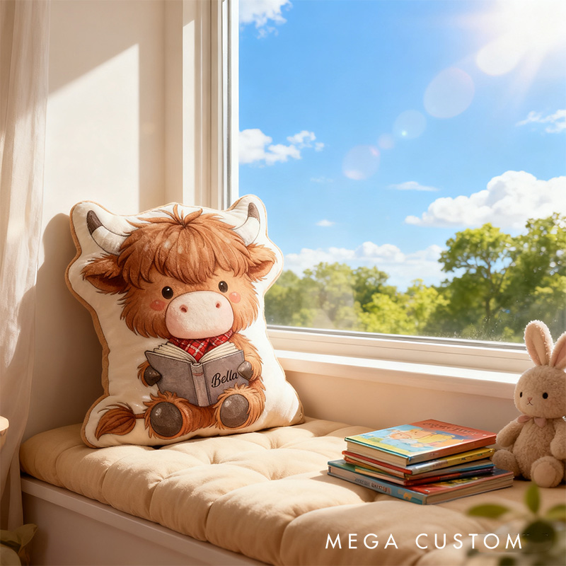 Personalized Reading Cow Throw Pillow Graphic 3D Print Animal Pillow with Name for Kids Boys Girls Christmas Gifts Birthday Gift