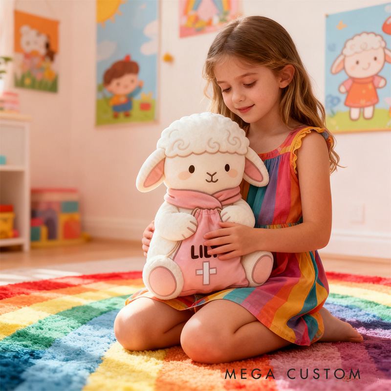 Personalized Jesus Loves me Little Lamb Graphic 3D Print Pillow with Name Home Decor Christian Pillow Religious Gift Faith Pillow for Girls