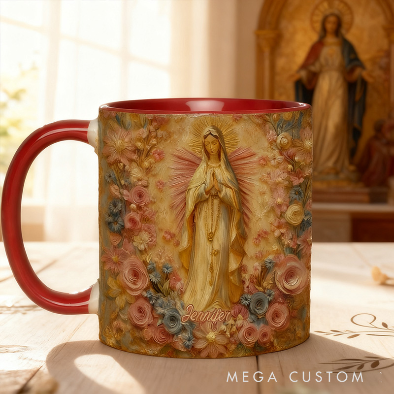 Personalized Virgin Mary Ceramic Mug with Name Religious Inspirational Gift Faith Gift Catholic Gift for Women