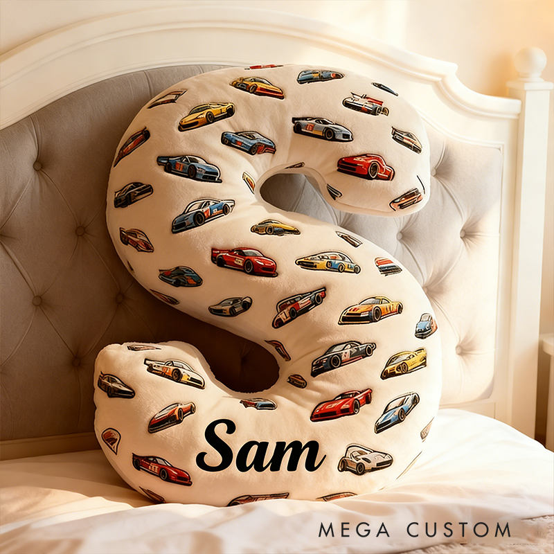 Personalized Racing Letter Pillow Custom Name and Alphabet Initial Shaped Cushion Graphic 3D Print Gift for Car Enthusiasts and Racing Lovers