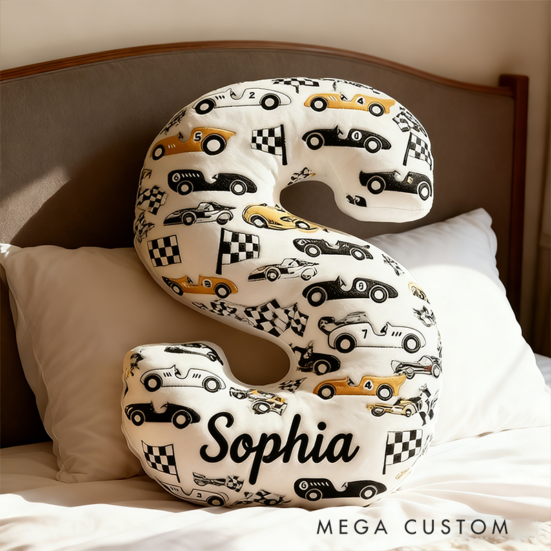 Personalized Racing Letter Pillow Custom Name and Initial Graphic Print Alphabet Cushion Graphic 3D Print Gift for Car Lovers