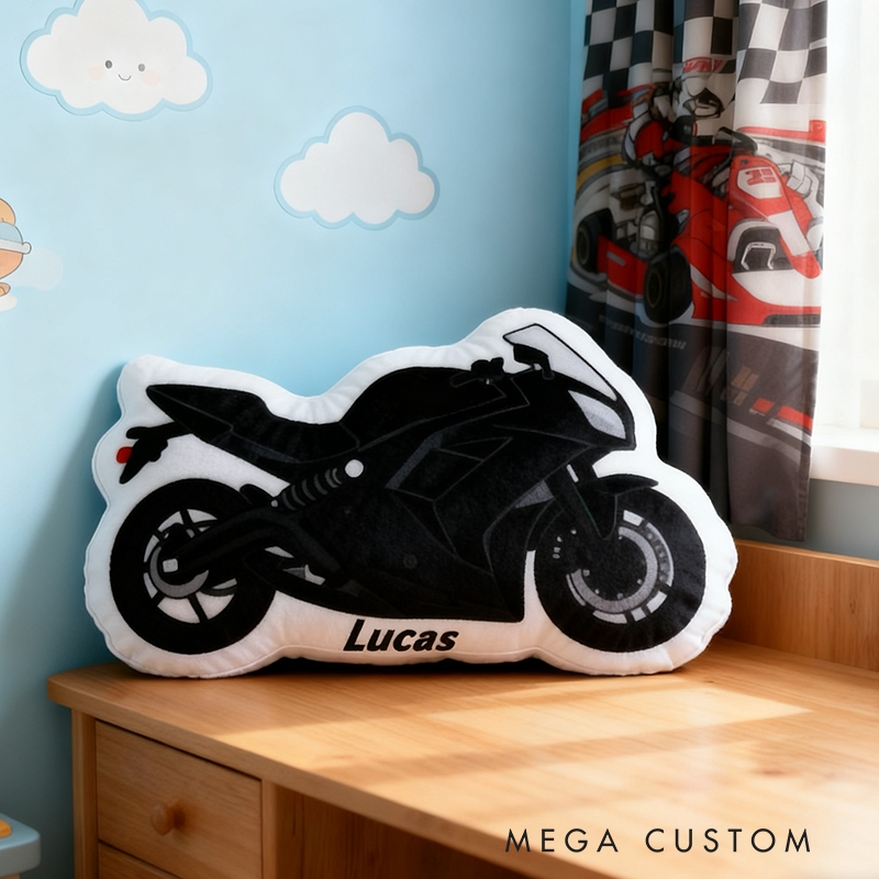 Personalized Motorcycle Pillow Custom Name and Color Motorcycle Shaped Cushion Gift for Motorcyclists and Racing Fans