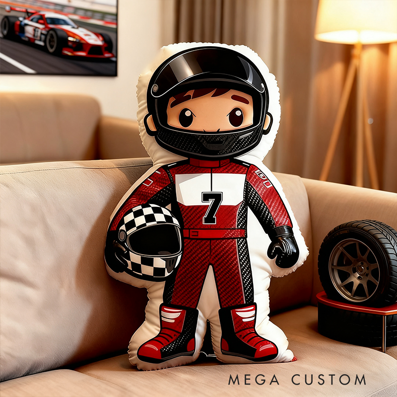 Personalized Racer Pillow Custom Number Racing Driver Shaped Cushion  Graphic 3D Print Gift for Motorsport and Racing Lovers