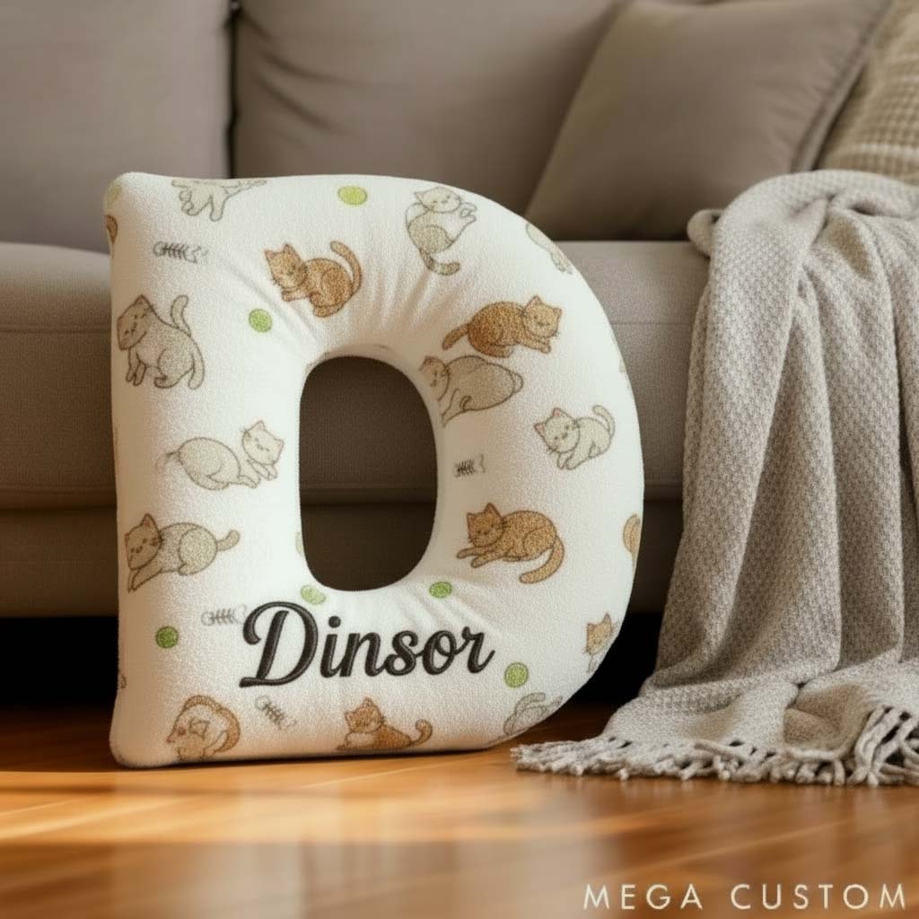 Personalized Cat Lover Cute Cat Letter Pillow Graphic 3D Print Pillow