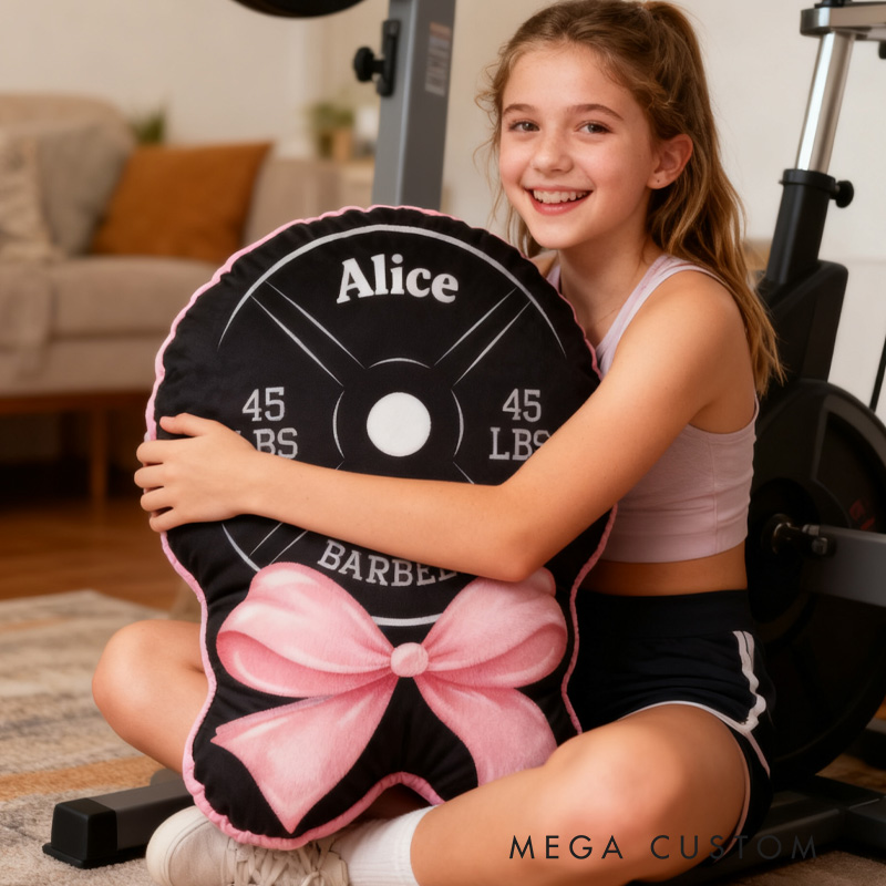 Personalized Gym Princess Bow Pillow Graphic 3D Print Gym Christmas Gift Ideas 45lb Plate Fitness Workout Pillow Comfortable Christmas Decor for Gym Lovers