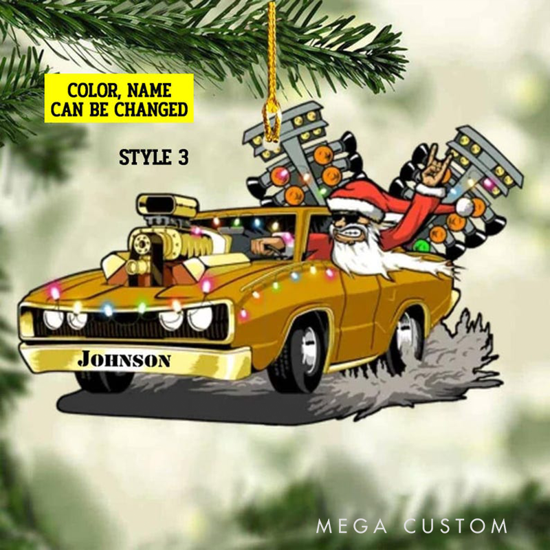 Personalized Drag Racing Ornament Custom Name and Color Hot Rod Christmas Decoration Gift for Car Enthusiasts and Racing Lovers