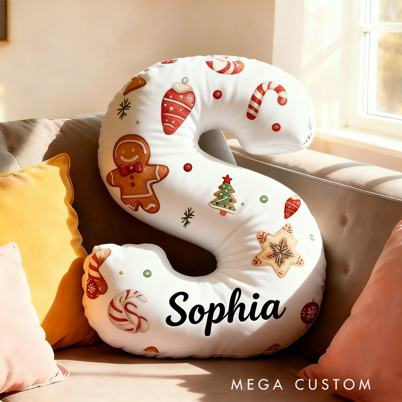 Personalized Gingerbread Cookie Alphabet Throw Pillow Graphic 3D Print Christmas Letters with Name for Baker Festive Decor Gift for Kids Boys Girls Family 