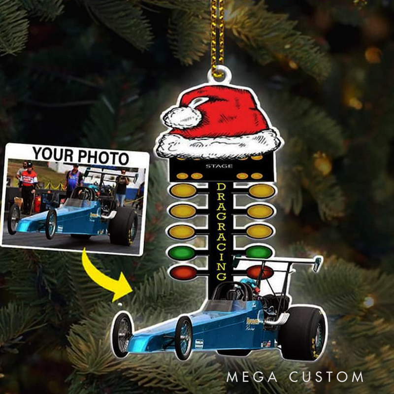 Personalized Drag Racing Tree Ornament Custom Photo Christmas Decoration Acrylic Holiday Gift for Car Lovers and Racers