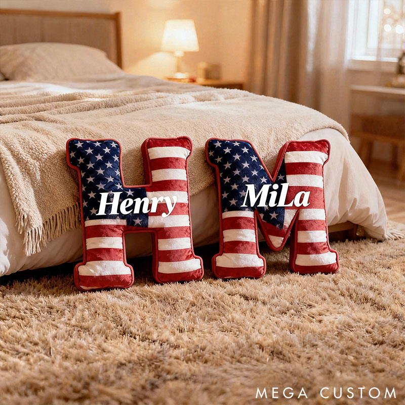 Personalized American Flag Initial Pillow Custom Initial Pillow with American Flag for Boy Girl Friend Patriotic Pillow