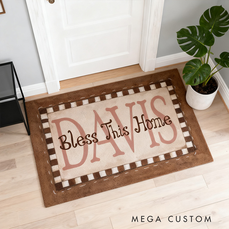 Personalized Bless this Home Doormat with Family Name Non-Slip Durable Front Door Decor Religious Gift for Faithful Family