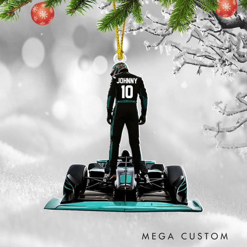 Personalized Race Car Ornament Custom Name and Number Christmas Tree Decoration Gift for Racers and Car Enthusiasts