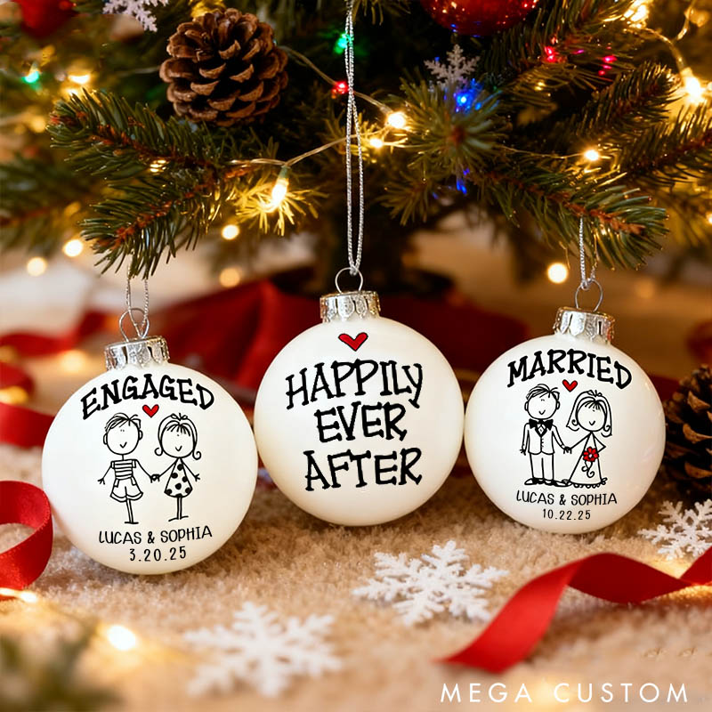 Personalized Mr and Mrs Married Engaged Matching Christmas Ball Ornament Custom Newlyweds Name Hand-Painted Xmas Ball First Christmas Gift for Him Her