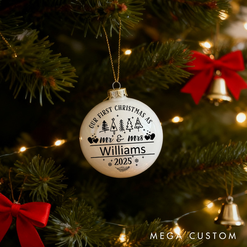 Personalized Our First Christmas as Mr. & Mrs. Ornament 2025 Christmas Gift Bulb Newlyweds 1st Christmas Tree Decor