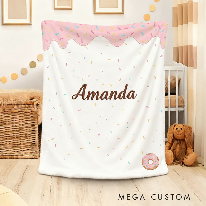 Personalized Donut Soft Throw Blanket for Kids Boys Girls Baker Baking Lover Blanket with Name Dessert Lovers Gift