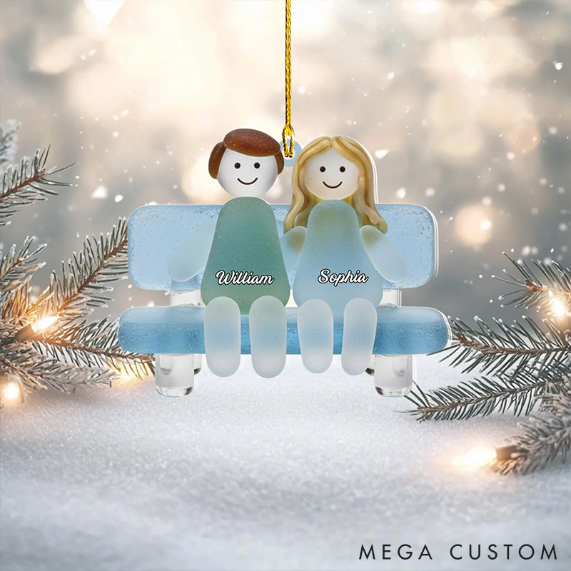 Personalized Sea Glass-Style Couple Chrismas 2D Flag Couple Swing Design Ornament Chrismas Decoration with Names Chrismas Gift for Husband Wife