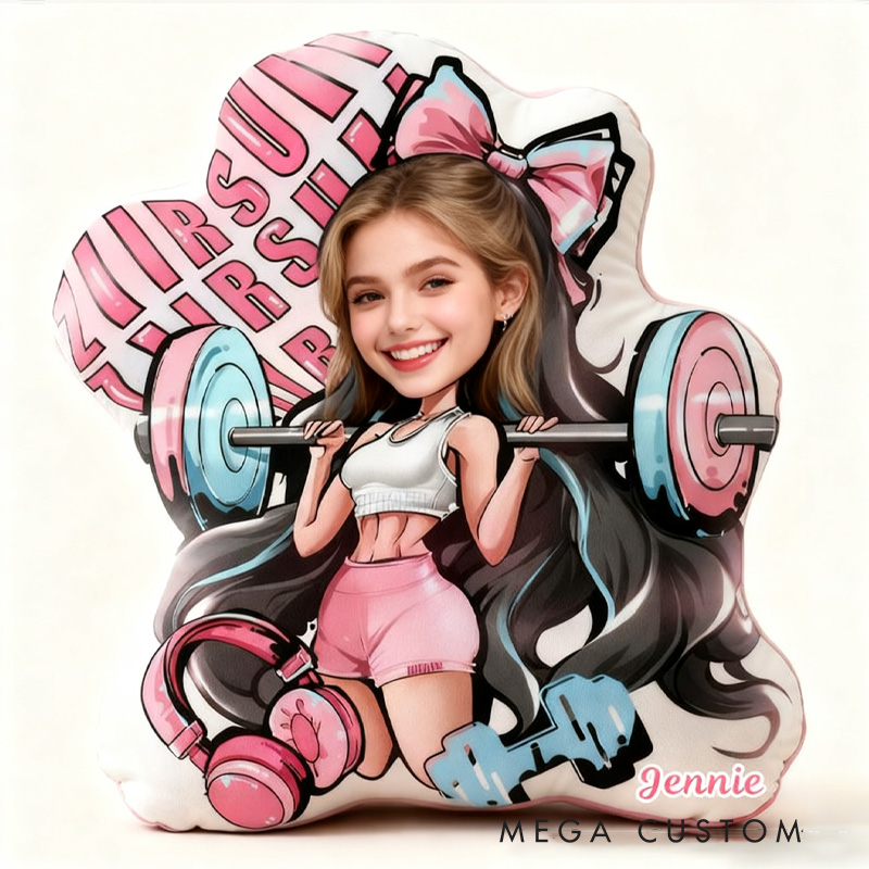 Personalized Fitness Girl Photo Pillow Graphic 3D Print Funny Photo Pillow Name Pillow Girly Health and Gym Fitness illustrations