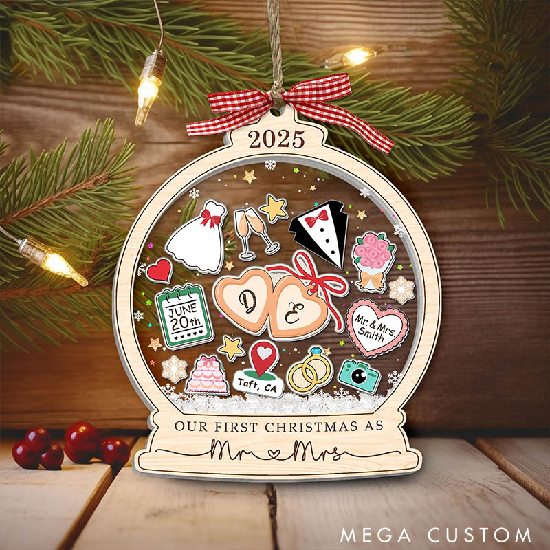Personalized Our First Christmas as Mr & Mrs Shaker Christmas Ornament Newlyweds Couple Wedding Married Xmas Ornament First Christmas Gift for Him Her