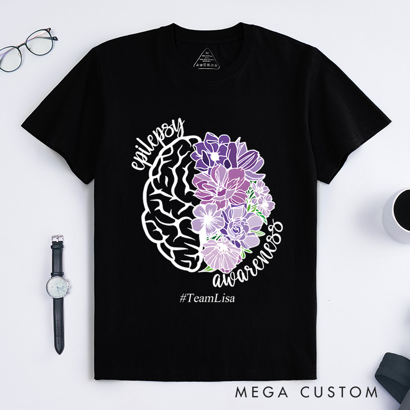 Personalized Epilepsy Awareness Neurodiversity Epilepsy Purple Ribbon T-Shirt