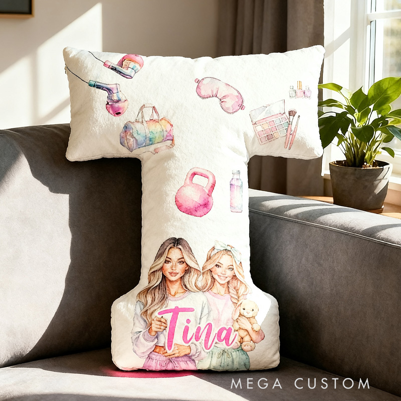 Personalized Fitness Girls Letter Pillow Graphic 3D Print Pajama Party Funny Letter Pillow Name Pillow Girly Health and Gym Fitness Lovers Illustrations