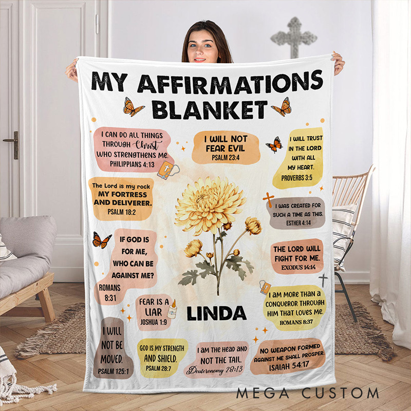 Personalized My Affirmations Soft Throw Blanket with Name Home Decor Religious Gift Faith Gift for Christians
