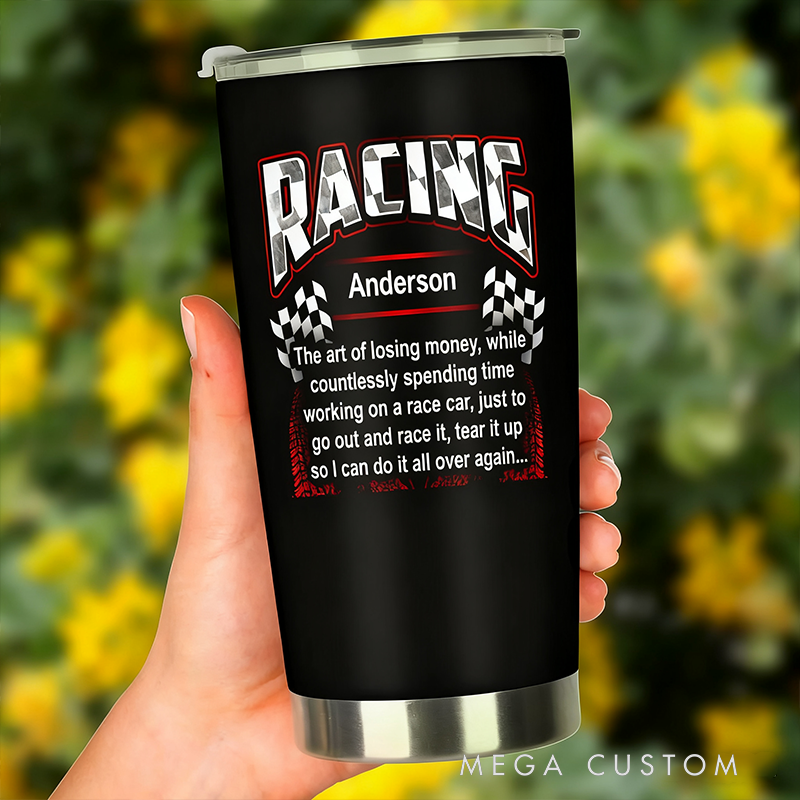 Personalized Racing Tumbler Custom Name Stainless Steel Travel Mug Gift for Racers and Racing Lovers