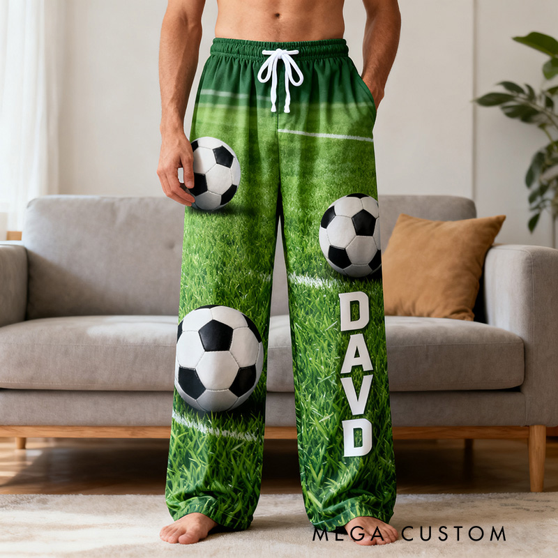 Personalized Soccer Pajama Pants with Custom Name and Field Design