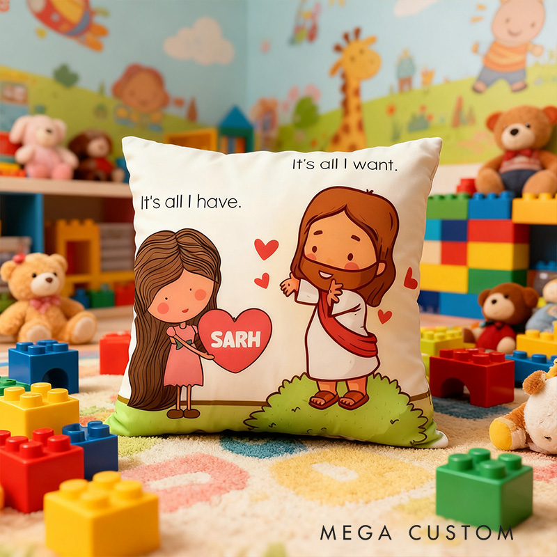 Personalized It's All I Want It's All I Have Jesus Pillow with Custom Name Home Decor Jesus Heart Pillow Religious Christian Gift for Her