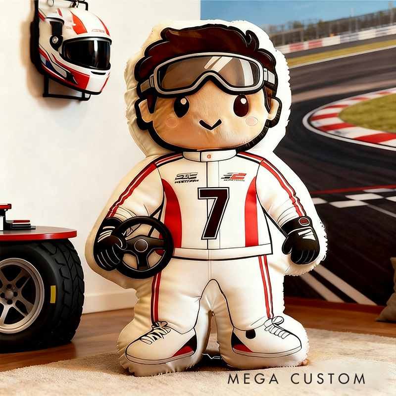 Personalized Racer Pillow Custom Number Racing Driver Shaped Cushion Graphic 3D Print Gift for Racers and Car Lovers